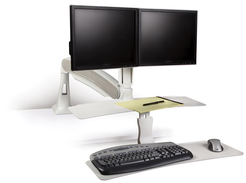 Sit Stand Workstation With Dual Monitor Arm Supports